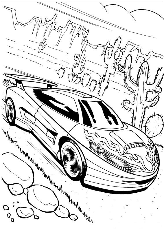 Coloriage d'une voiture Hot Wheels en pleine action sur une route sinueuse