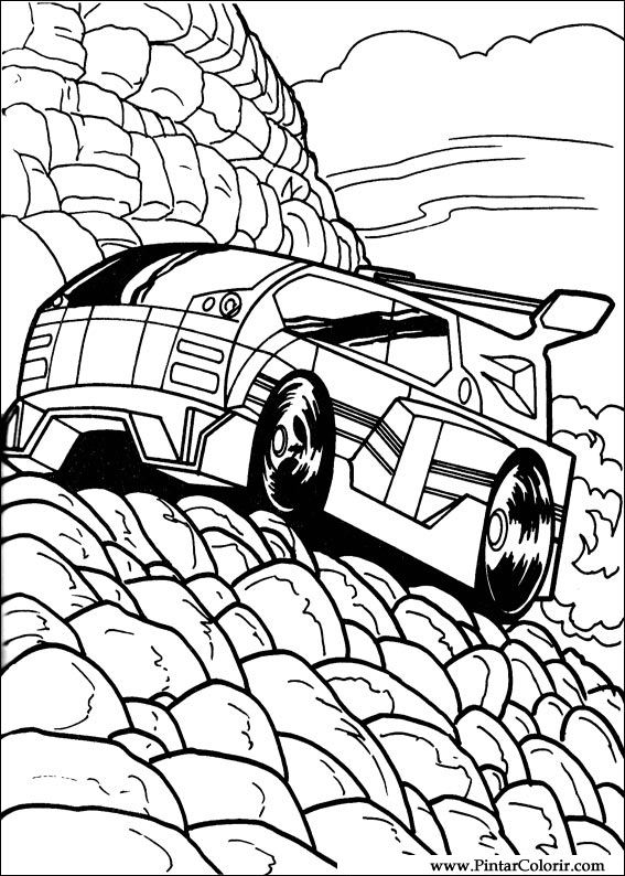 Coloriage d'une voiture Hot Wheels sur la route