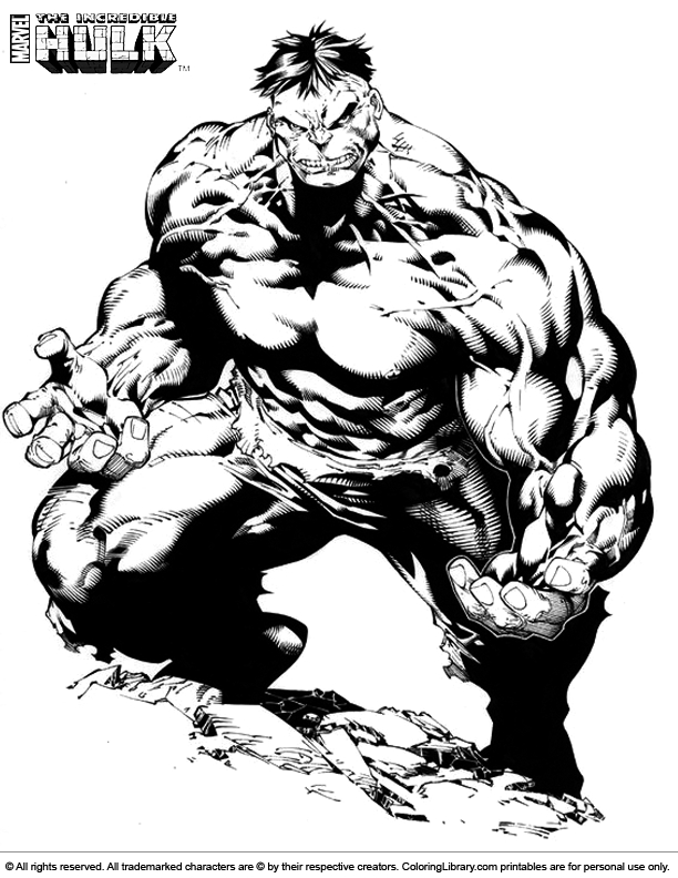 Coloriage de Hulk en pleine action dans un décor urbain