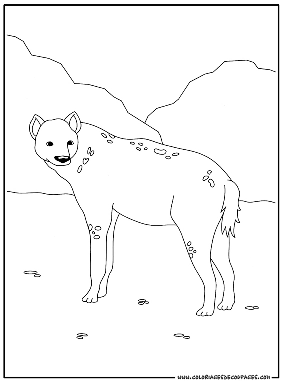 Coloriage d'une hyène dans un paysage sauvage