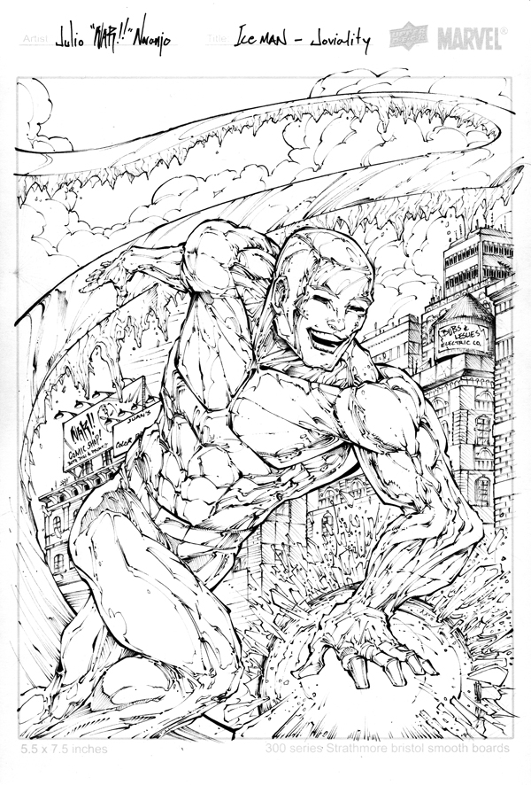 Coloriage d'un iceman sur fond de paysage glacial