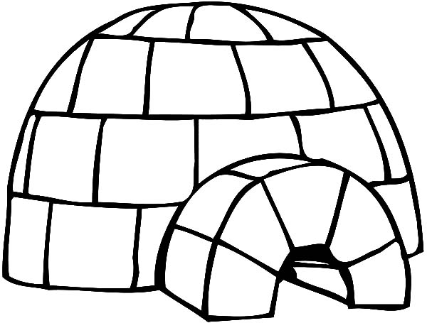 Coloriage d'un igloo entouré de neige et d'arbres