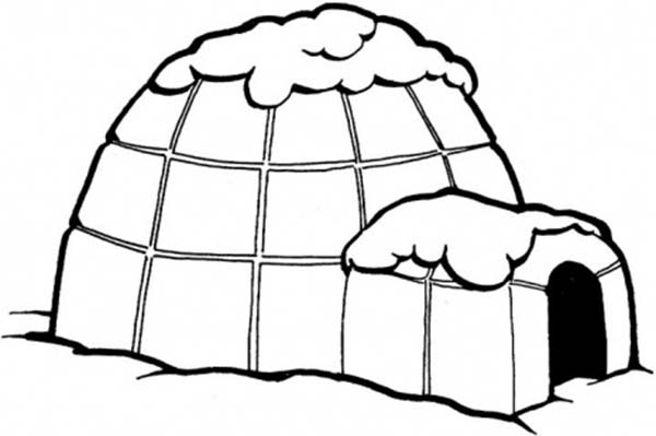Coloriage d'un igloo entouré de flocons de neige