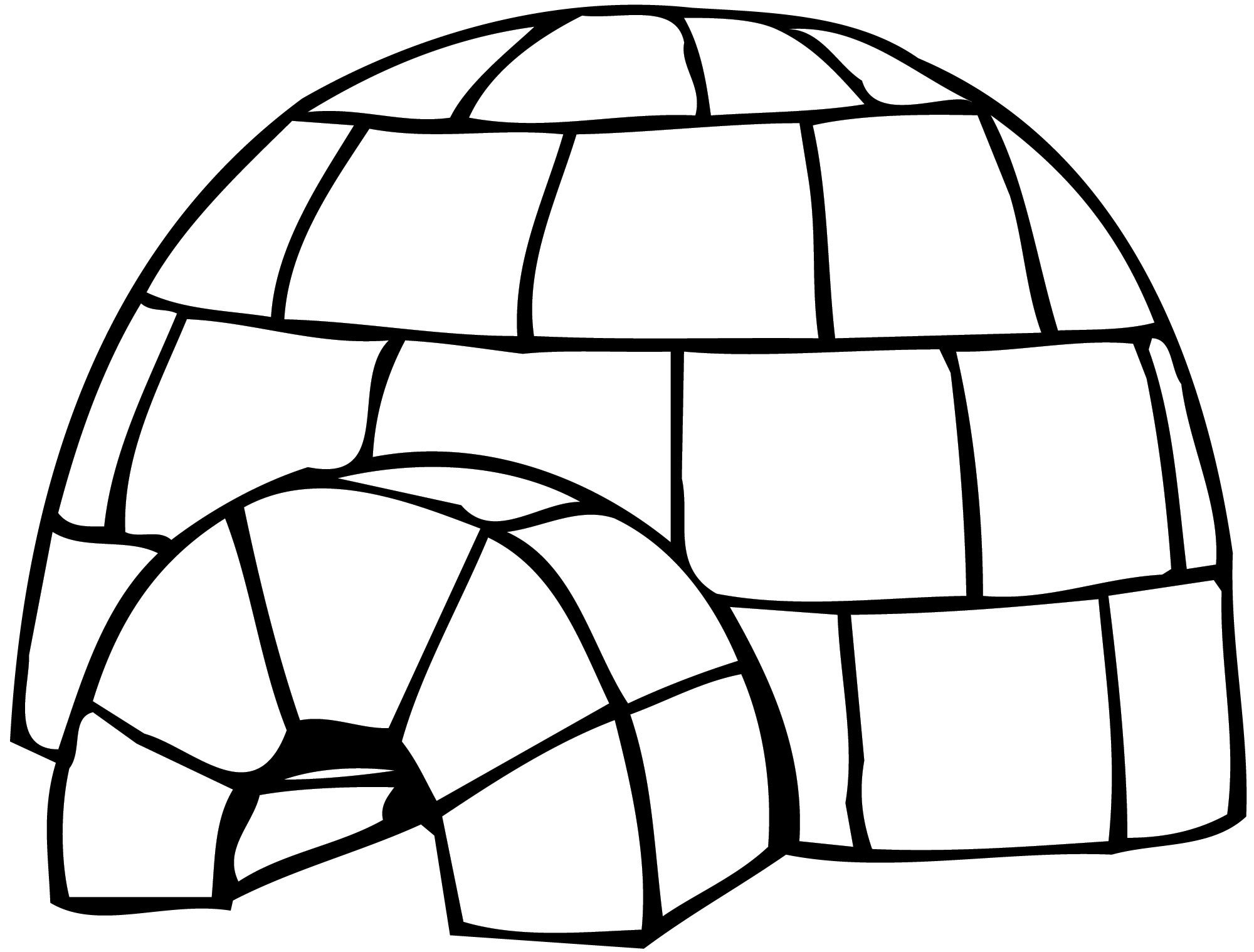 Coloriage d'un igloo au milieu d'un paysage enneigé