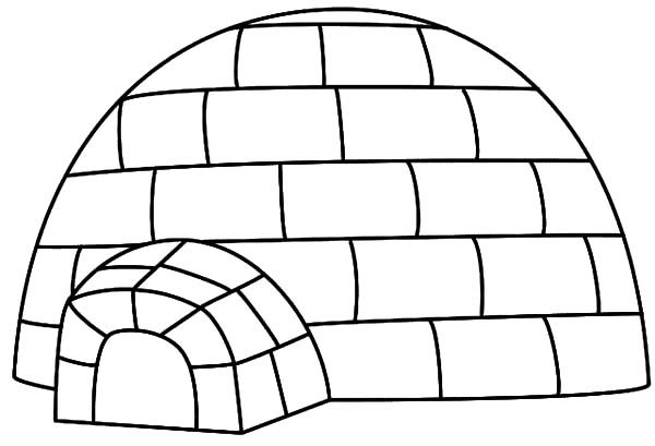 Coloriage d'un igloo entouré de neige et de sapins