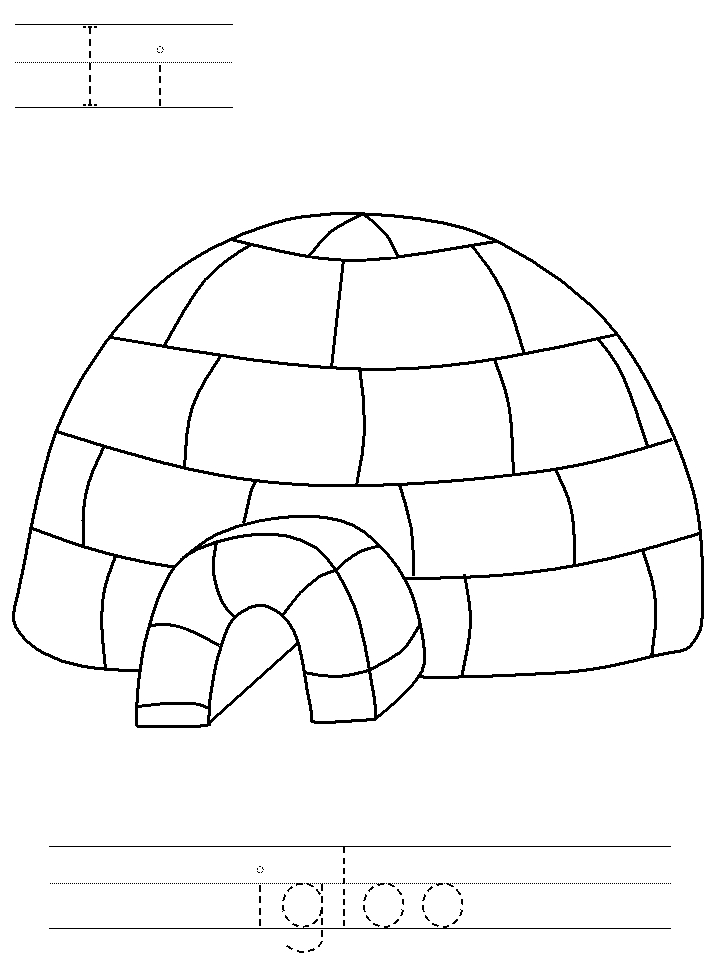 Coloriage d'un igloo dans un paysage enneigé