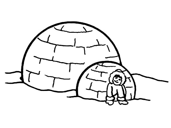 Coloriage d'un igloo dans un paysage enneigé