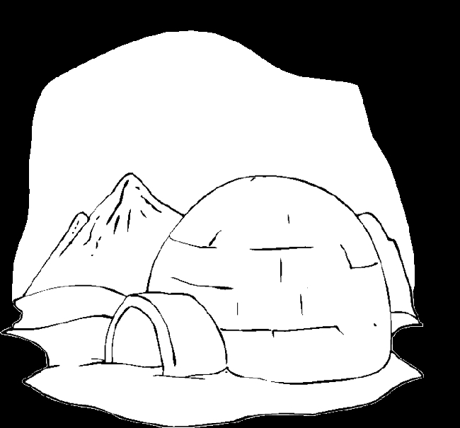 Coloriage d'un igloo au milieu d'un paysage enneigé