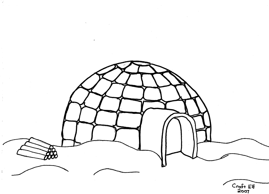 Coloriage d'un igloo sous un ciel étoilé