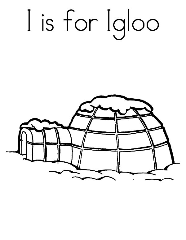 Coloriage d'un igloo entouré de neige sous un ciel étoilé
