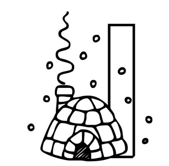 Un igloo accompagné de ses flocons de neige sous un ciel étoilé