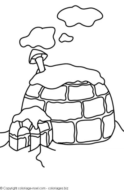 Coloriage d'un igloo dans un paysage hivernal