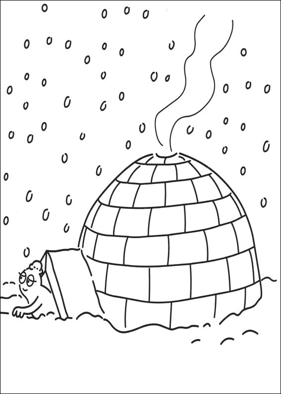Coloriage d'un igloo au milieu d'un paysage hivernal