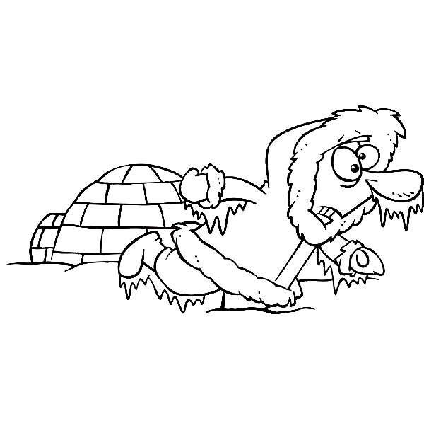 Coloriage d'un igloo entouré de flocons de neige