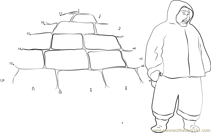 Coloriage d'un igloo entouré de neige et de montagnes