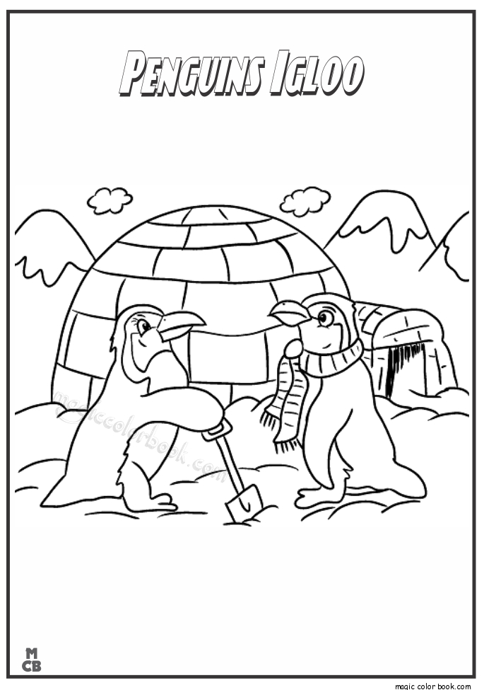 Coloriage d'un igloo dans un paysage hivernal