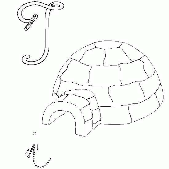 Coloriage d'un igloo entouré de neige et d'un ciel étoilé