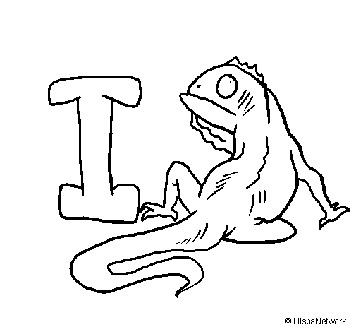 Coloriage d'un iguane sur une branche avec feuillage