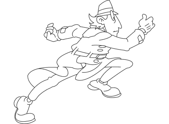 Inspecteur Gadget en pleine enquête dans une rue animée