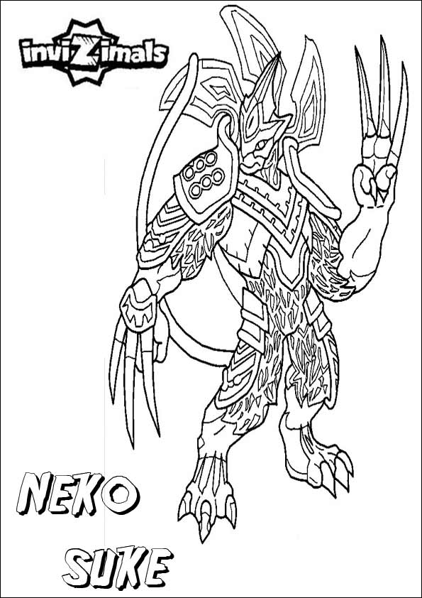 Coloriage d'un Invizimal en pleine action dans un décor fantastique