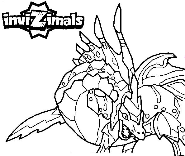 Coloriage d'un invizimal en pleine action dans un décor futuriste