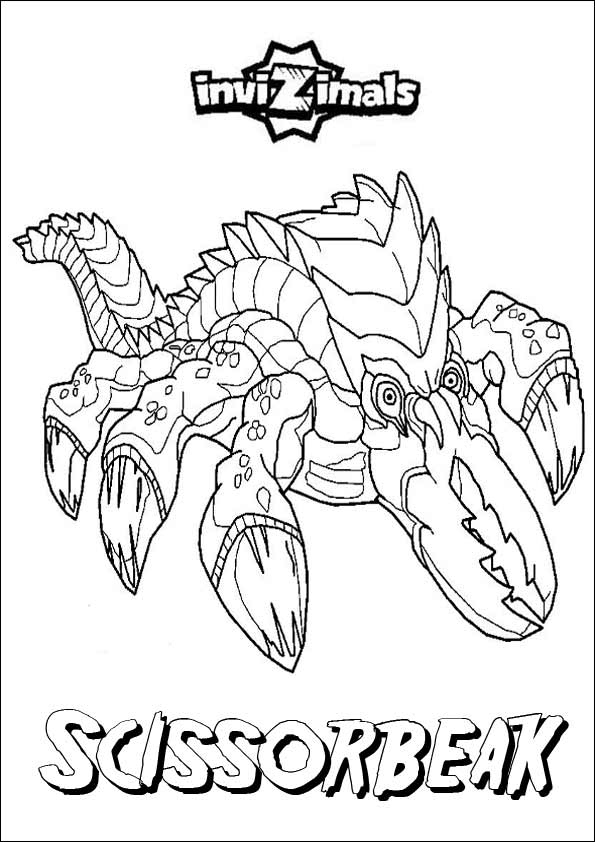 Coloriage d'un Invizimal en pleine action dans un décor fantastique