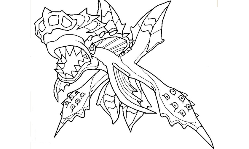 Coloriage d'un Invizimal en pleine action dans un environnement sauvage