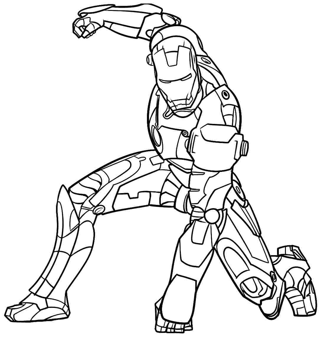 Coloriage d'Iron Man en pleine action dans son armure emblématique