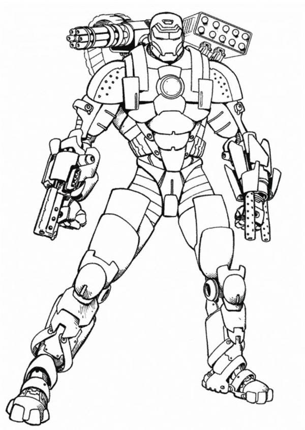 Coloriage d'Iron Man en pleine action dans son armure emblématique