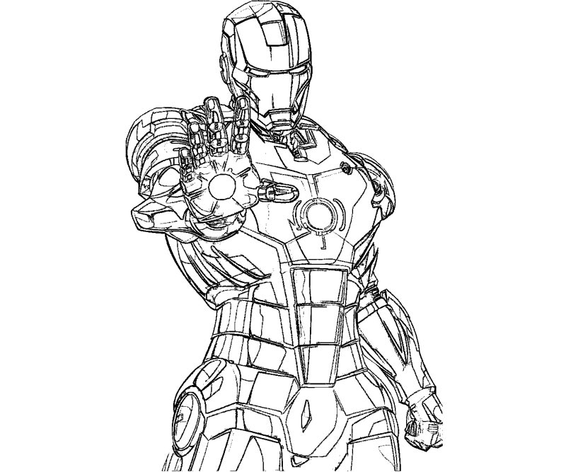 Coloriage d'Iron Man en pleine action sur fond urbain