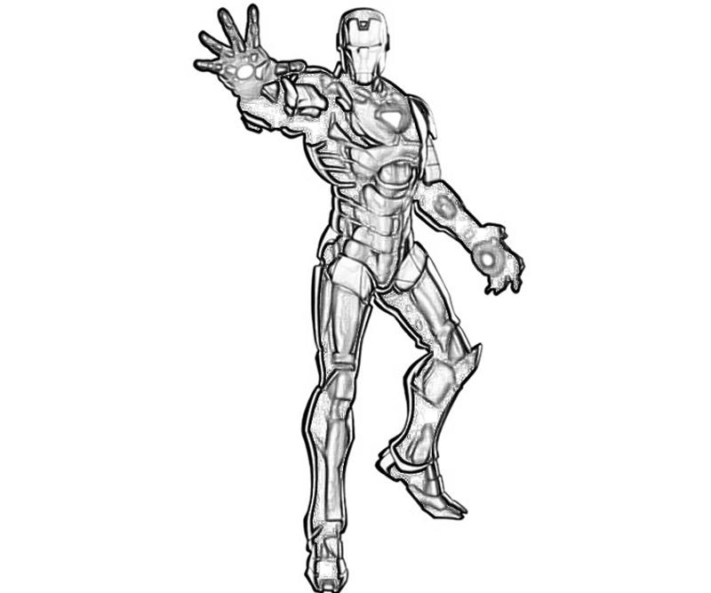 Coloriage d'Iron Man en pleine action dans un décor futuriste