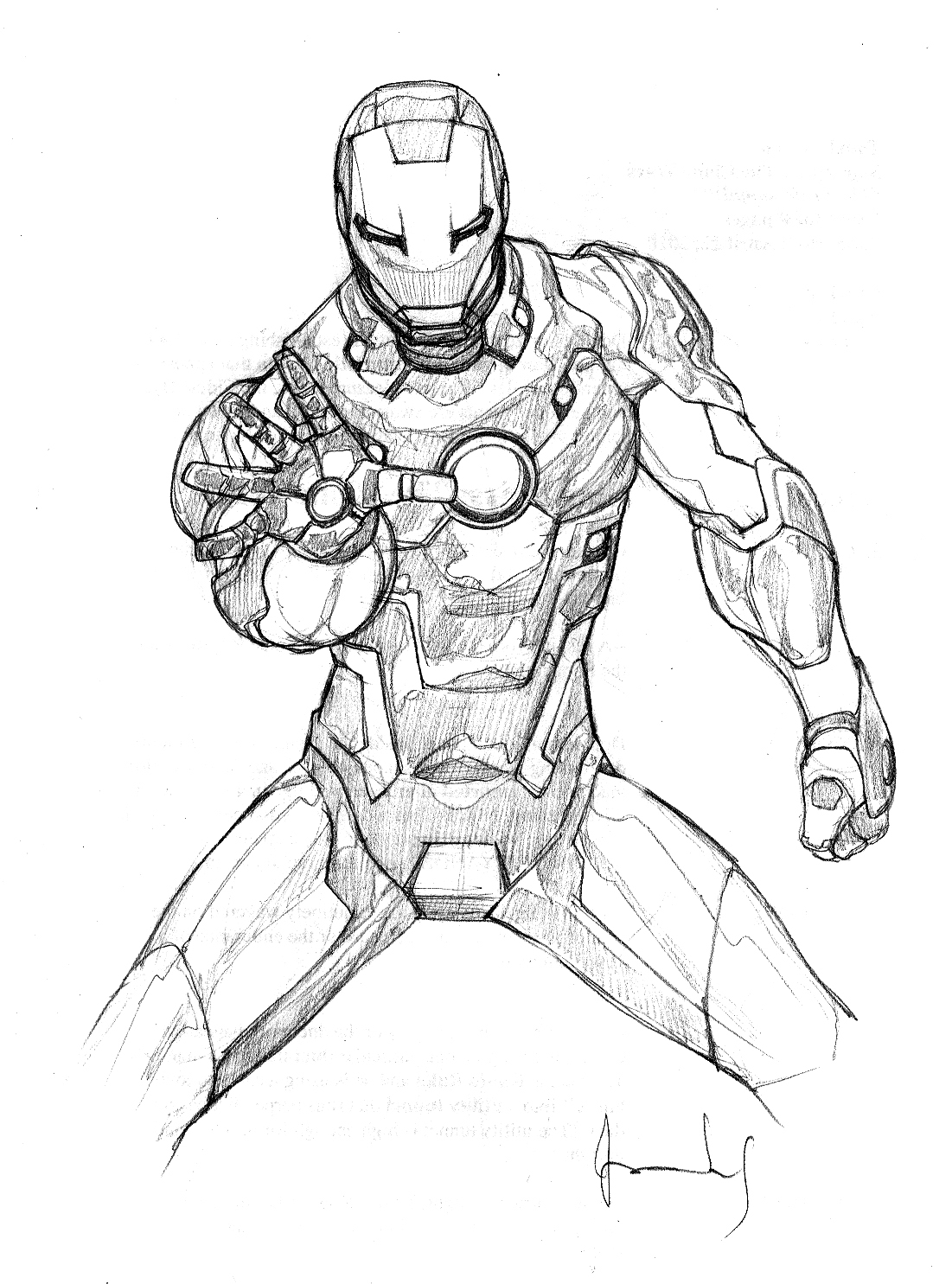 Coloriage d'Iron Man en pleine action dans un décor futuriste