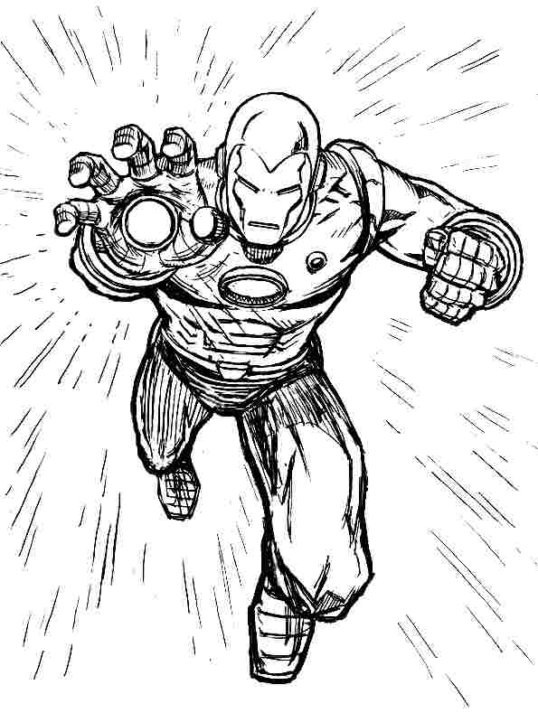 Coloriage d'Iron Man en pleine action