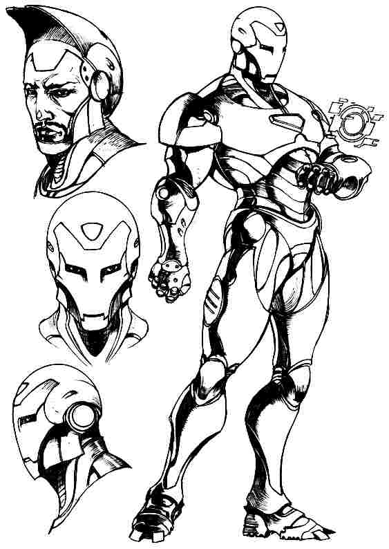 Coloriage d'Iron Man en pleine action, prêt à sauver le monde