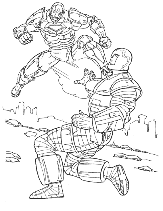 Coloriage d'Iron Man en pleine action dans son armure emblématique