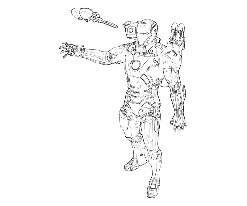 Coloriage d'Iron Man en pleine action dans un environnement urbain