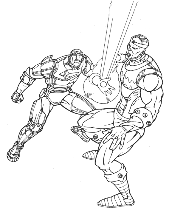 Coloriage d'Iron Man en pleine action, prêt à décoller
