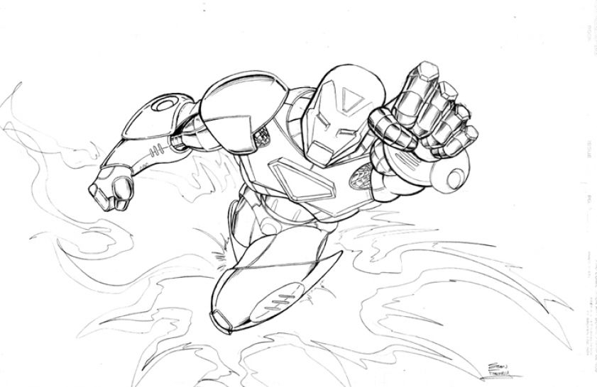 Coloriage d'Iron Man en pleine action dans son armure emblématique
