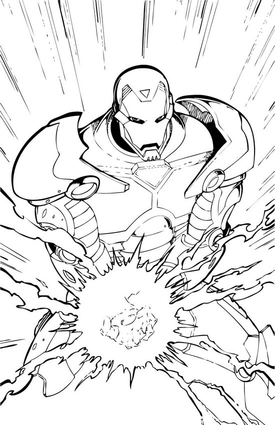 Iron Man en pleine action avec son armure emblématique