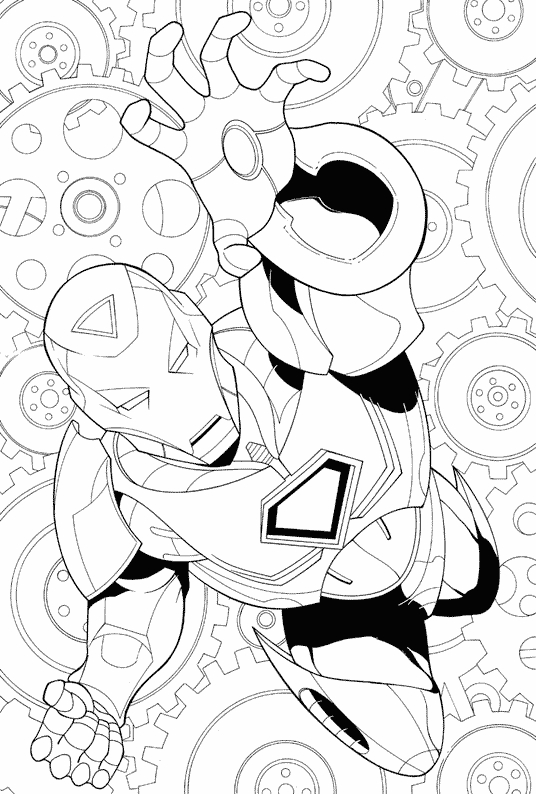 Coloriage d'Iron Man en pleine action avec son armure emblématique