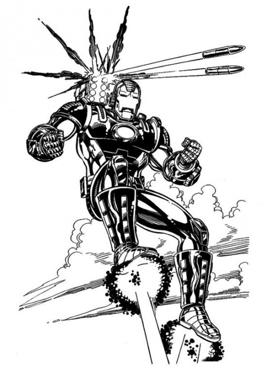 Coloriage d'Iron Man en pleine action