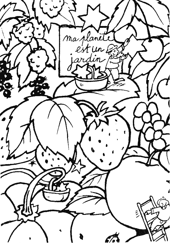 Coloriage d'un jardin luxuriant avec des fleurs et un papillon