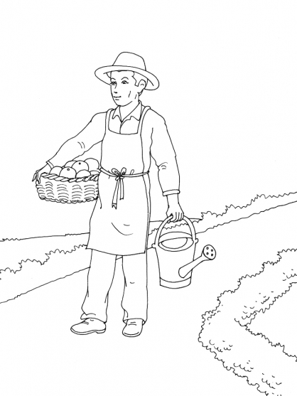 Coloriage d'un jardin luxuriant avec une petite maison et des fleurs