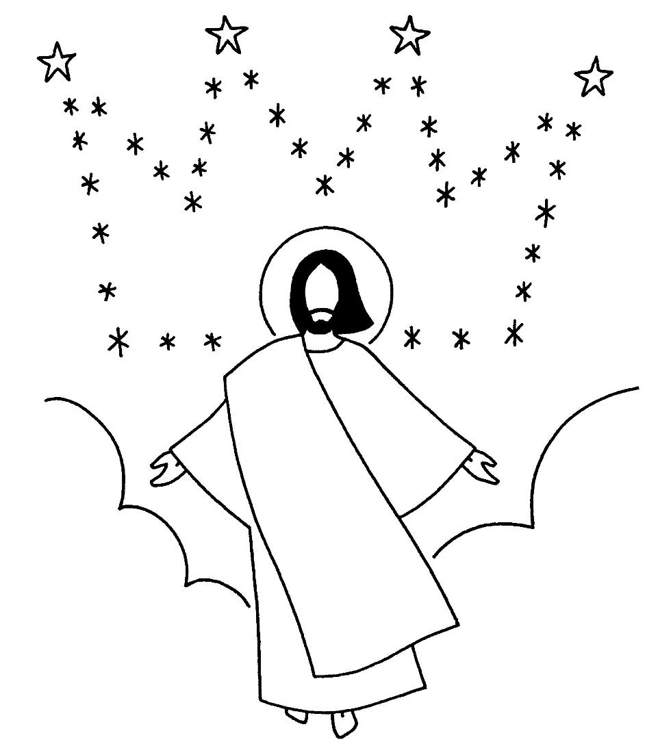 Coloriage de Jésus prêchant avec une foule attentive dans un décor naturel