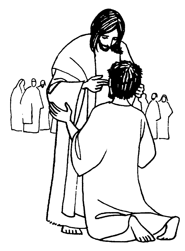 Coloriage de Jésus prêchant avec des enfants dans un paysage simple