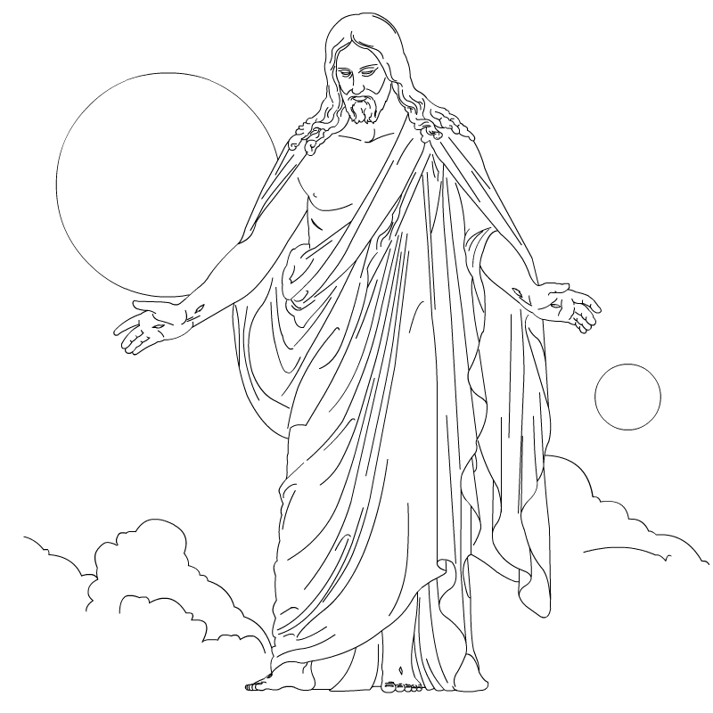 Coloriage de Jésus prêchant avec un décor naturel