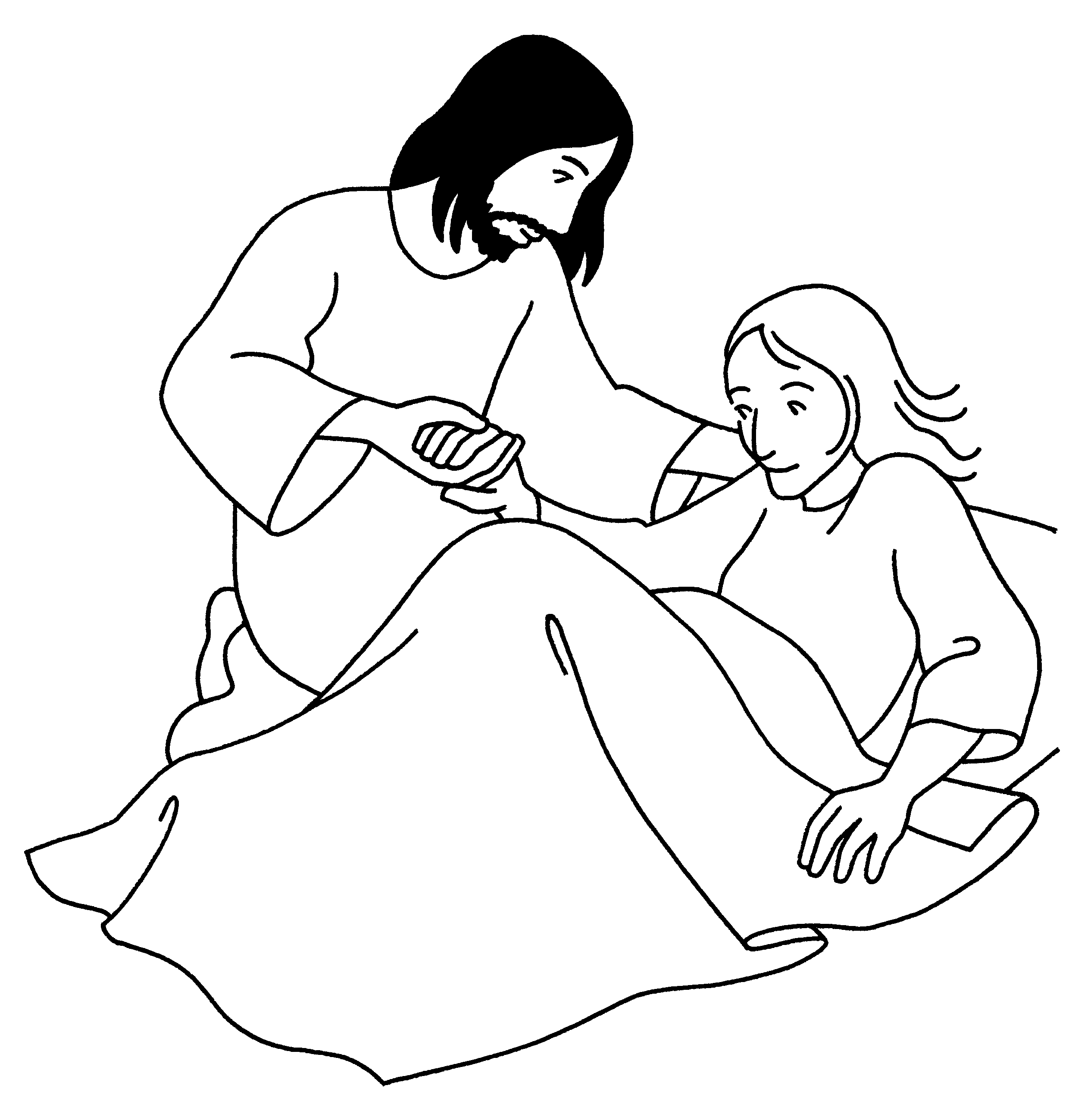 Coloriage de Jésus prêchant avec des enfants dans un paysage serein