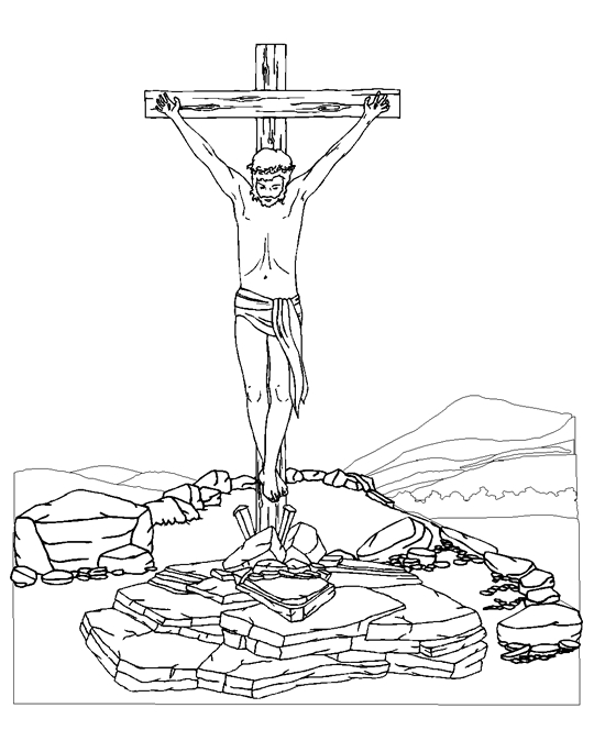 Coloriage de Jésus entouré d'enfants et de nature