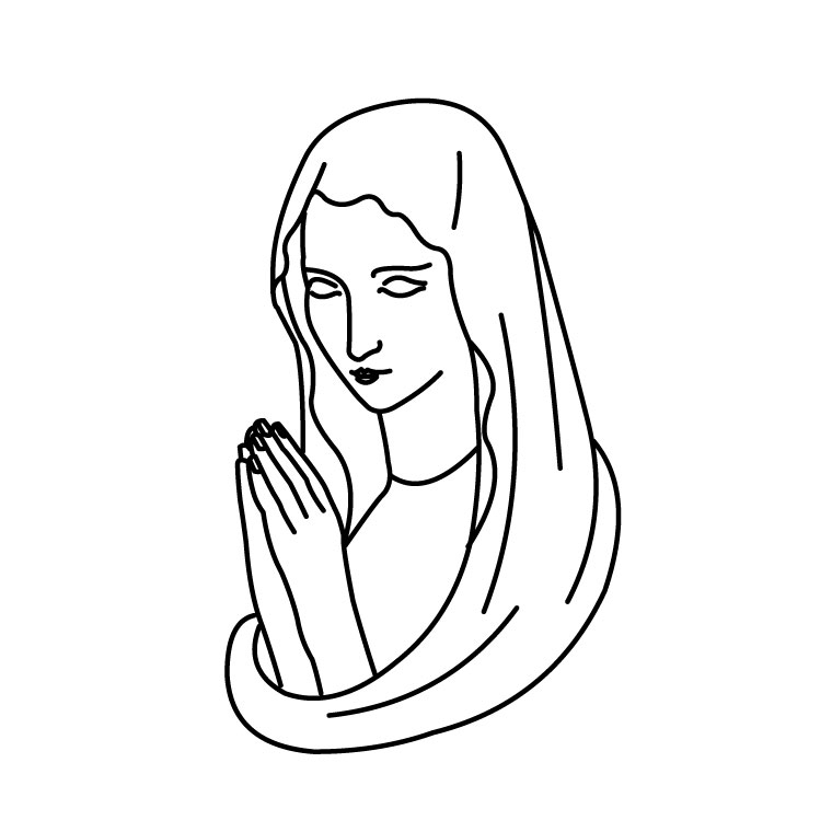 Coloriage représentant Jésus entouré d'enfants dans un paysage paisible
