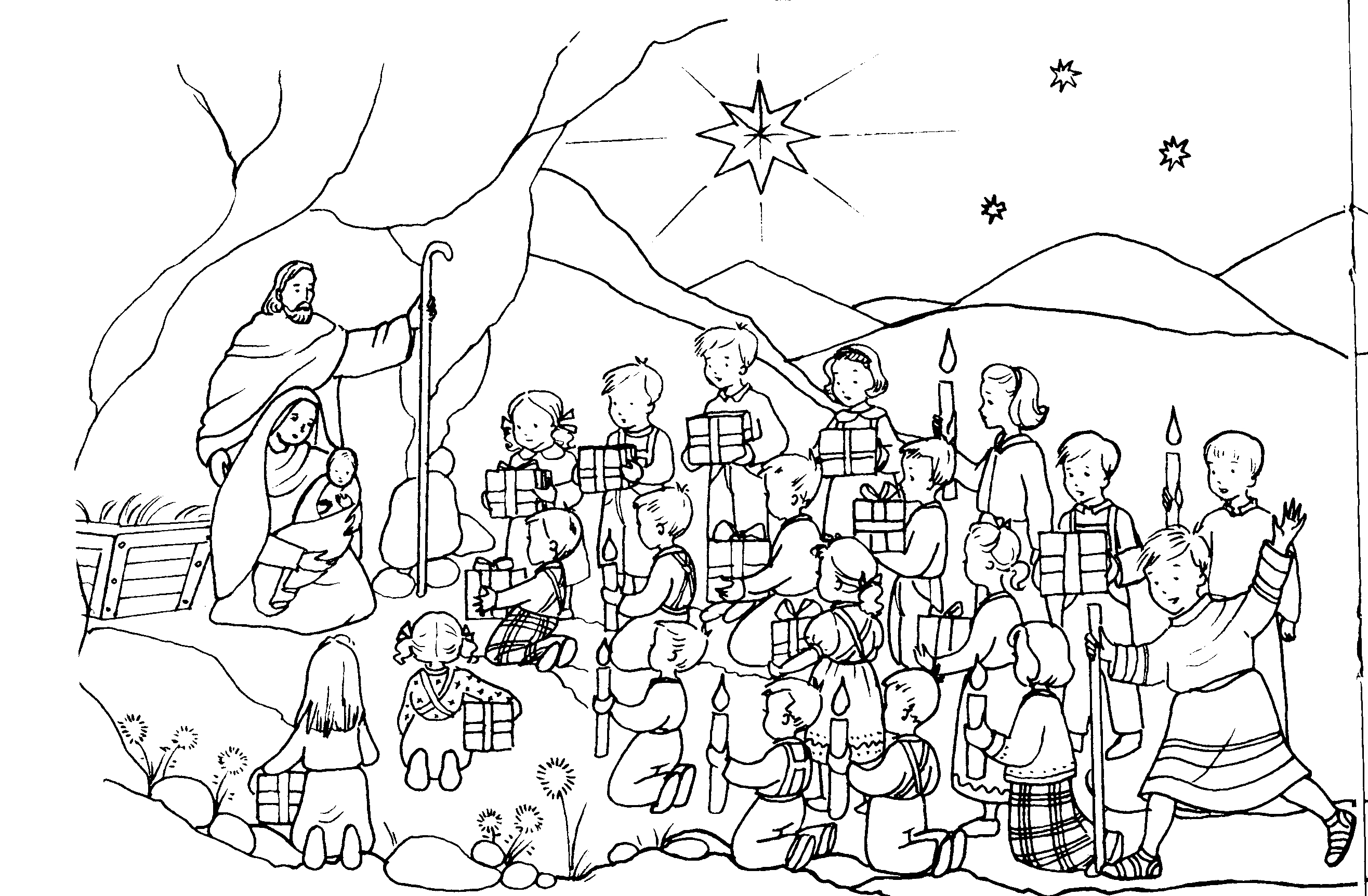 Coloriage de Jésus prêchant au milieu de la nature